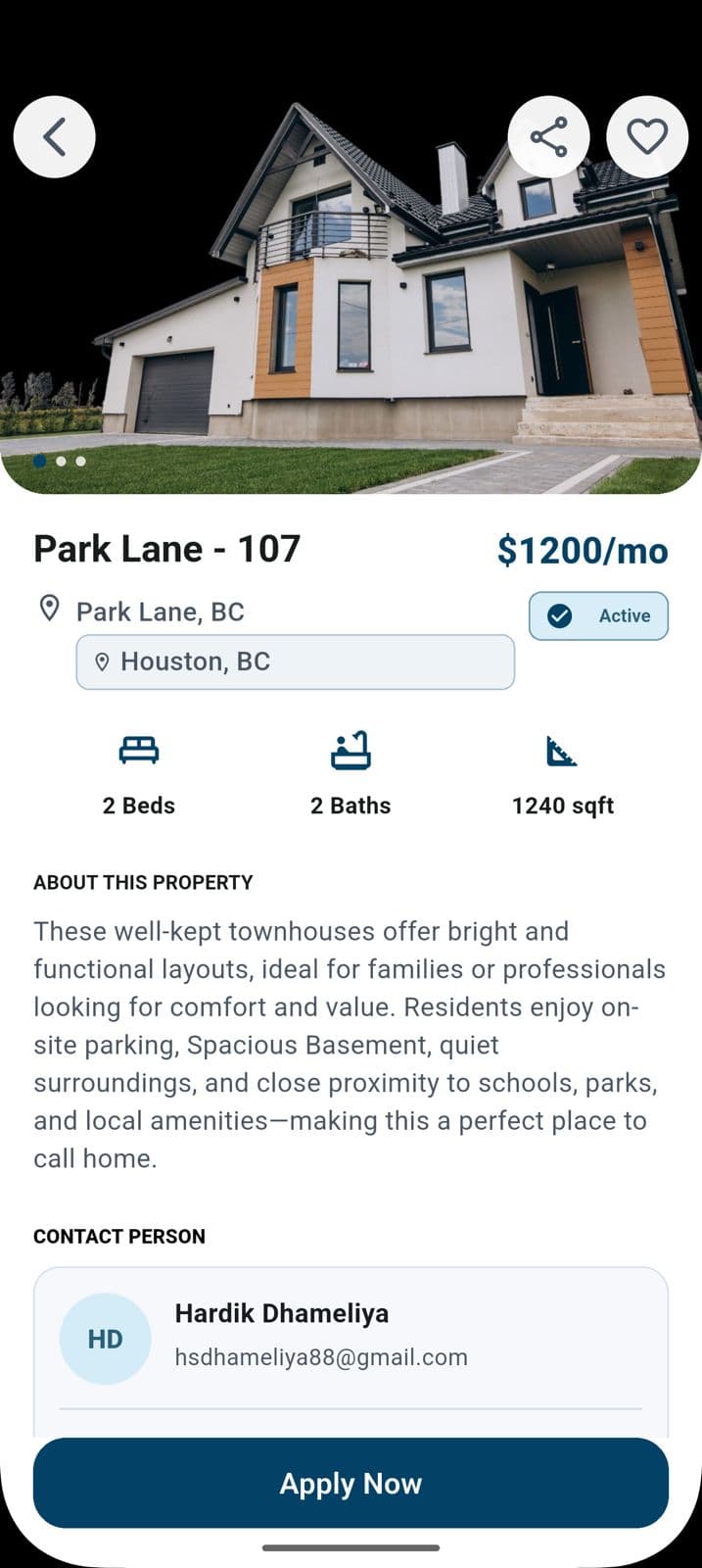 RentEra property detail screen for Park Lane