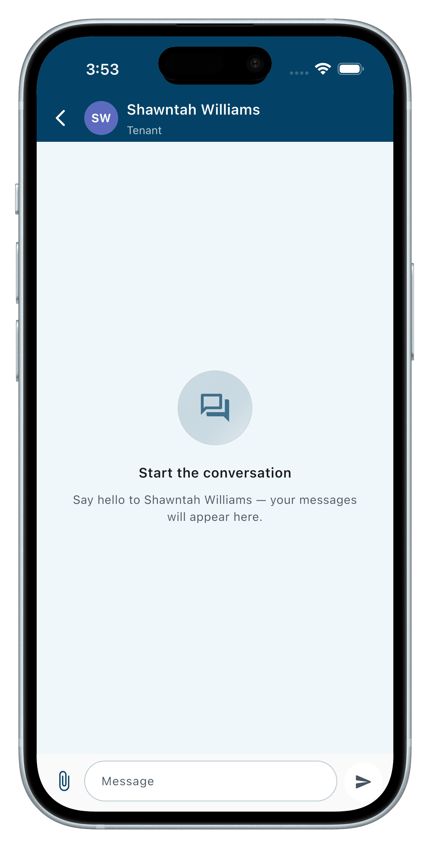 Chat thread with a tenant in the RentEra Staff app