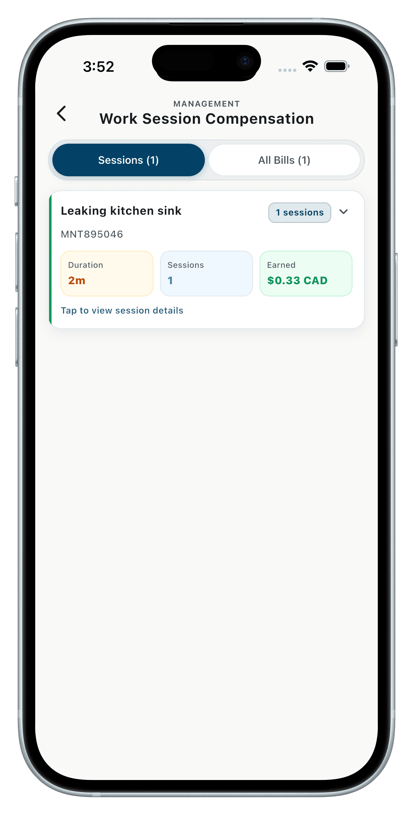 Work session compensation detail screen